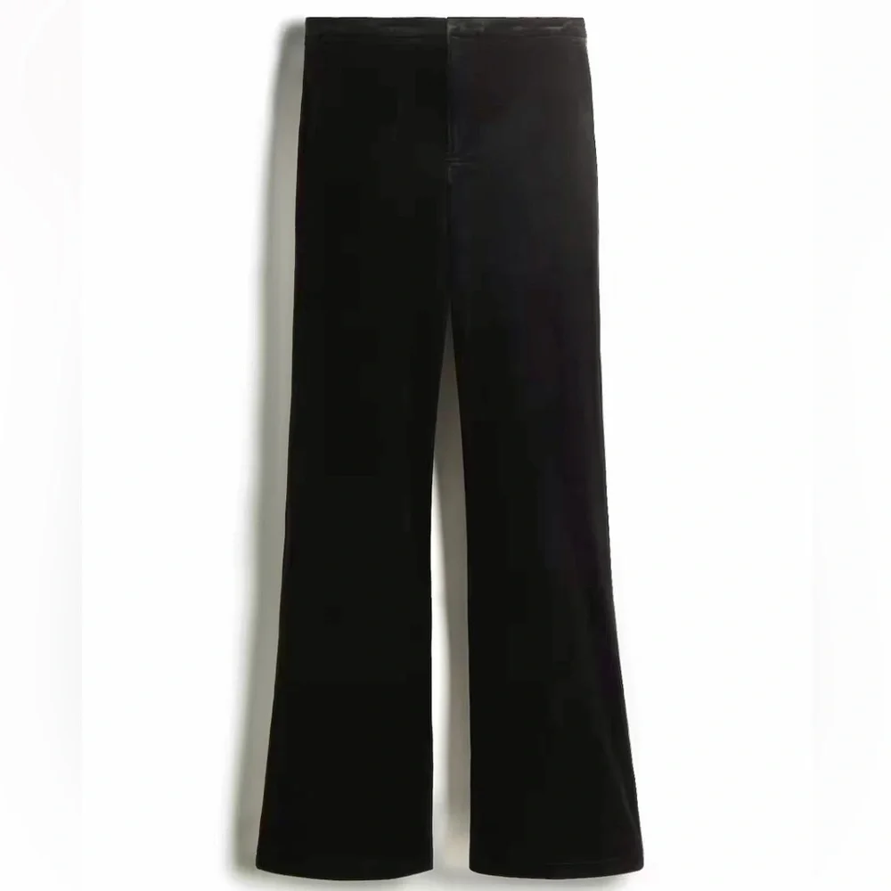 H&M NWT black velvet velour straight wide leg flare pants